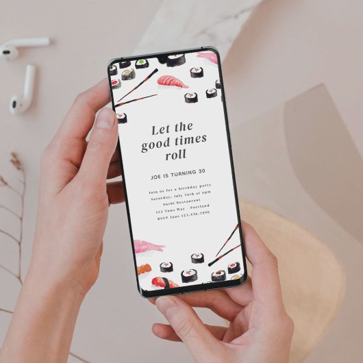 印刷可能な寿司誕生日パーティーへの招待 招待状