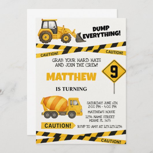 印刷可能な建築誕生日招待状 招待状 (正面/裏面)