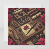 印刷可能な暗いアカデミアポインセチア机スクラップブック 招待状 (裏面)