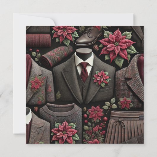 印刷可能な暗いアカデミアユニフォームポインセチア紙 招待状 (裏面)