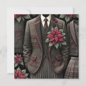 印刷可能な暗いアカデミアユニフォームポインセチア紙 招待状 (正面)