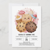 印刷可能な水の色キャンディークッキー誕生日 招待状 (正面)