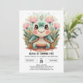 印刷可能な水中タートルガール誕生日 招待状 (スタンド正面)