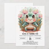 印刷可能な水中タートルガール誕生日 招待状 (正面/裏面)