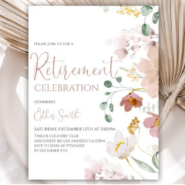 印刷可能な水彩フラワーズリタイアメント招待状 招待状