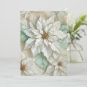 印刷可能な白とミントアルコールインクポインセチア 招待状 (スタンド正面)