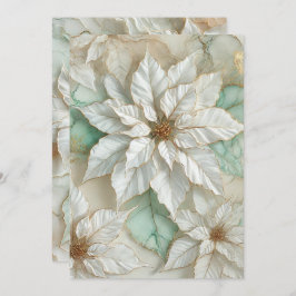 印刷可能な白とミントアルコールインクポインセチア 招待状