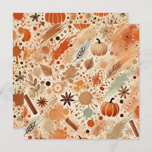 印刷可能な秋の水の色かぼちゃのスクラップブック 招待状 (正面/裏面)