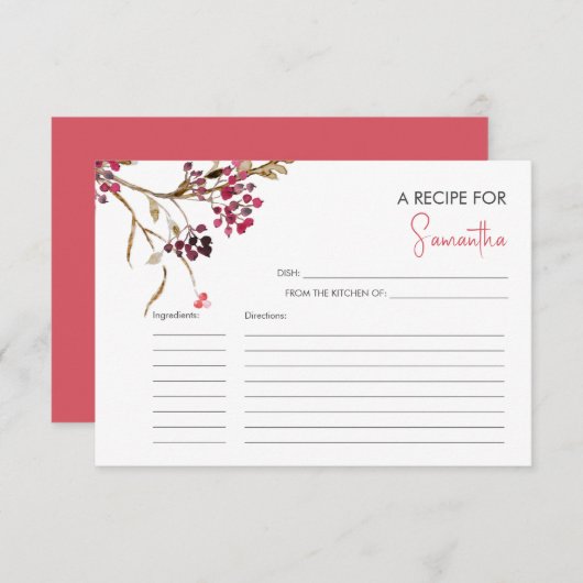 印刷可能な秋レシピカード – 素朴ブライダルシャワー 招待状 (正面/裏面)