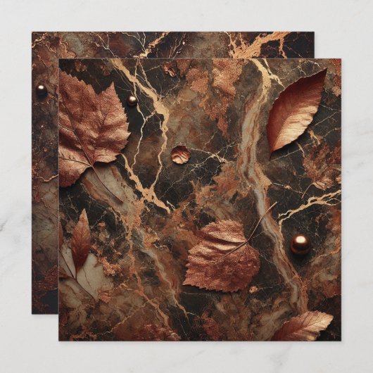 印刷可能な秋大理石自然茶色スクラップブック 招待状 (正面/裏面)