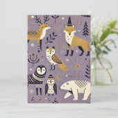 印刷可能な紫と金ゴールドスカンジナビアの動物 招待状 (スタンド正面)