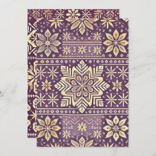印刷可能な紫と金ゴールドスカンジナビア冬 招待状 (正面/裏面)