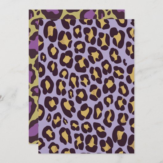 印刷可能な紫と金ゴールドチータスポットスクラップブック 招待状 (正面/裏面)