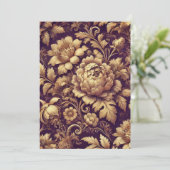 印刷可能な紫と金ゴールドビクトリアンの花のパターン 招待状 (スタンド正面)