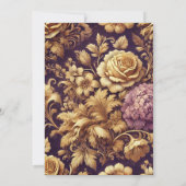 印刷可能な紫と金ゴールドビクトリアンの花のパターン 招待状 (裏面)