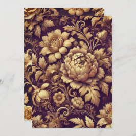 印刷可能な紫と金ゴールドビクトリアンの花のパターン 招待状