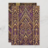 印刷可能な紫と金ゴールドビクトリアンゴシック模様 招待状 (正面/裏面)