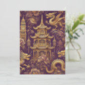 印刷可能な紫と金ゴールドビクトリアンChinoiserie 招待状 (スタンド正面)