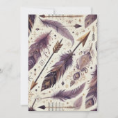 印刷可能な紫と金ゴールドボホアローズ&フェザー 招待状 (正面)