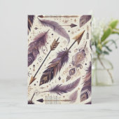 印刷可能な紫と金ゴールドボホアローズ&フェザー 招待状 (スタンド正面)