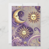 印刷可能な紫と金ゴールドボーホシアルサン&ムーン 招待状 (正面)