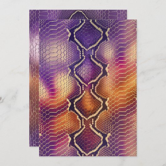 印刷可能な紫&金ゴールドスネークスキンスクラップブック紙 招待状 (正面/裏面)