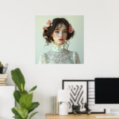 印刷可能な美しい女の子ホワイトドカジュアルレス ポスター (ホームオフィス)