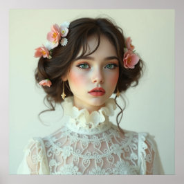 印刷可能な美しい女の子ホワイトドカジュアルレス ポスター