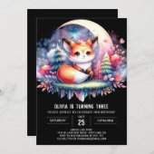 印刷可能な自然キツネ誕生日 招待状 (正面/裏面)