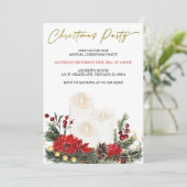印刷可能な赤と金ゴールドのクリスマスパーティー 招待状 (スタンド正面)