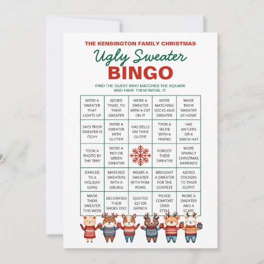 印刷可能な醜いセータービンゴゲーム シーズンカード (正面)