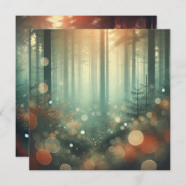 印刷可能な霧の秋の森《写真》ぼけ味スクラップブック 招待状