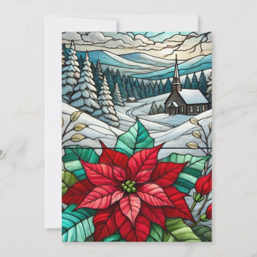 印刷可能な風光明媚な冬のポインセチアのステンドグラス 招待状 (裏面)