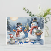 印刷可能な、ダウンロード可能な雪だるまファミリー。 雪だるま シーズンカード (スタンド正面)