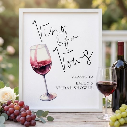 印刷可能な「Vino Before Vows」ブライダルシャワーウェルカム ポスター