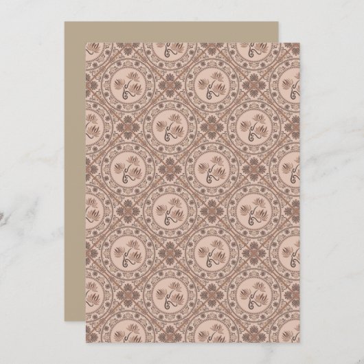 印刷可能なMocha Rococoリバイバルマンダラジオタイル 招待状 (正面/裏面)
