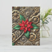 印刷可能なSteampunkパイプ&ポインセチア付きギア 招待状 (スタンド正面)