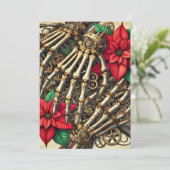 印刷可能なSteampunk手の骨とポインセチア 招待状 (スタンド正面)