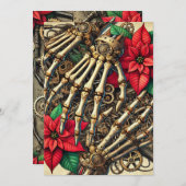 印刷可能なSteampunk手の骨とポインセチア 招待状 (正面/裏面)