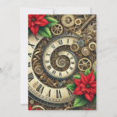 印刷可能なSteampunk Clockworkらせん状&ポインセチア 招待状 (正面)