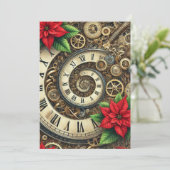 印刷可能なSteampunk Clockworkらせん状&ポインセチア 招待状 (スタンド正面)