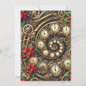 印刷可能なSteampunk Clockworkらせん状&ポインセチア 招待状 (裏面)
