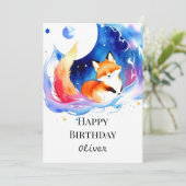 印刷可能ウッドランドキツネ誕生日 カード (スタンド正面)