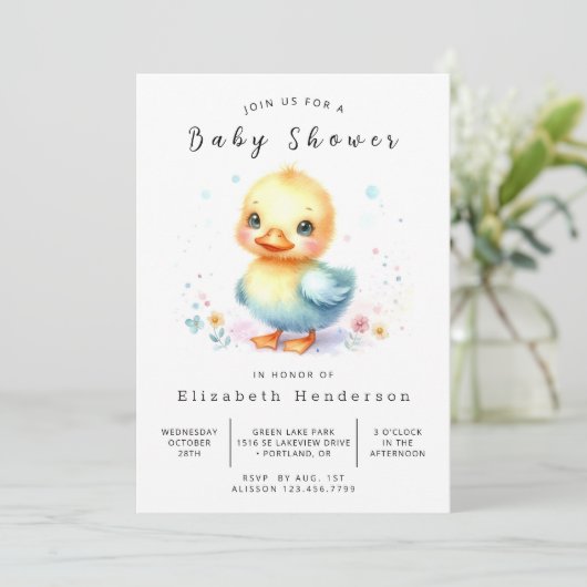 印刷可能エレガントなアヒル赤ちゃんシャワー 招待状 (スタンド正面)