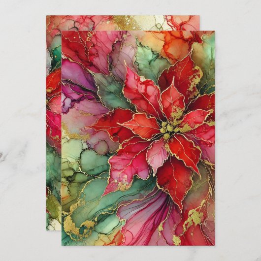 印刷可能カラフル抽象芸術アルコールインクポインセチア 招待状 (正面/裏面)