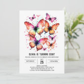 印刷可能ガーリーなバタフライガール誕生日 招待状 (スタンド正面)
