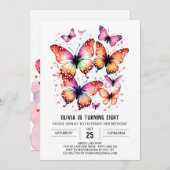 印刷可能ガーリーなバタフライガール誕生日 招待状 (正面/裏面)