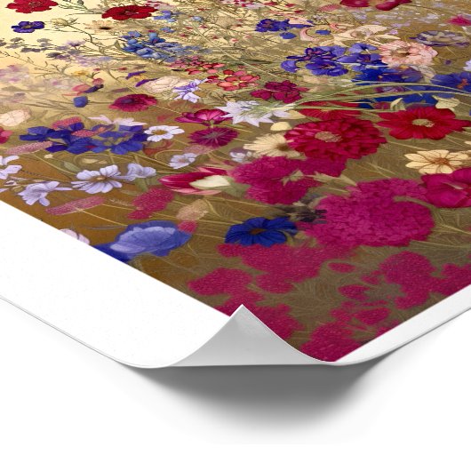 印刷可能クールなファンタジー花金ゴールド背景128 ポスター (角)