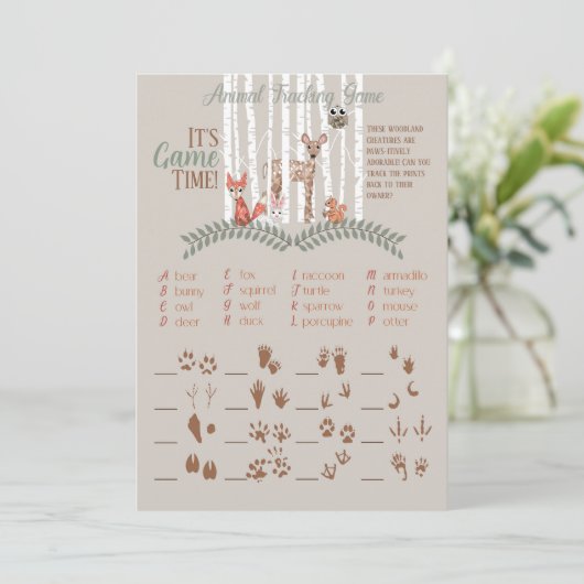 印刷可能ゲーム!ウッドランド動物の赤ちゃんシャワー用 招待状 (スタンド正面)