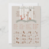 印刷可能ゲーム!ウッドランド動物の赤ちゃんシャワー用 招待状 (裏面)